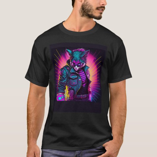 Synthwave-Katze Retro-80er-Vibe T-Shirt (Vorderseite)