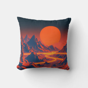 Synthwave Landschaft mit Neon Mountains Kissen