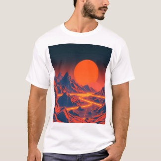 Synthwave Landschaft mit Neon Mountains T-Shirt
