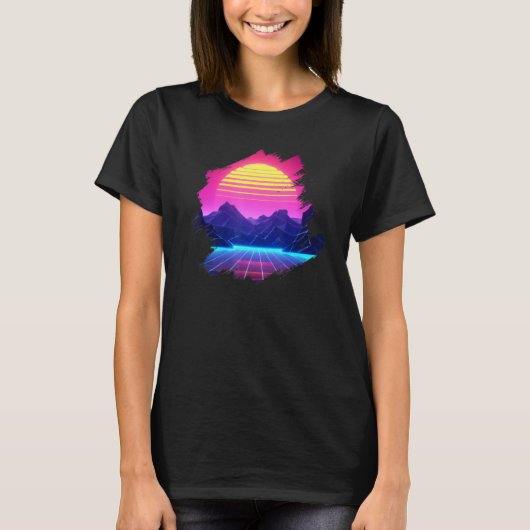 Synthwave Landschaft Sonnenuntergang über Canyon & T-Shirt (Vorderseite)