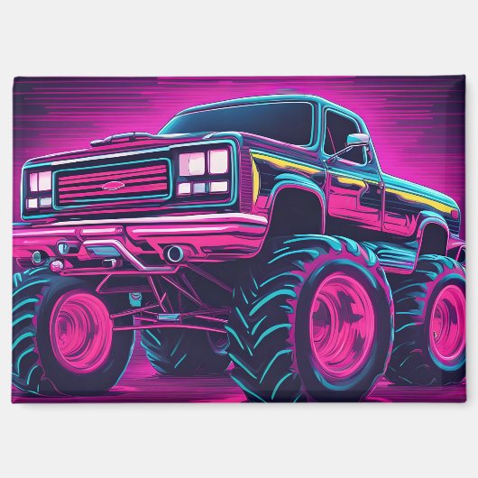 Synthwave Monster Truck Magnet (Vorderseite)