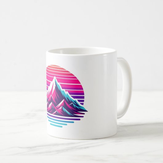 Synthwave Mountain Mug – Retro Sunset Coffee Cup Kaffeetasse (VorderseiteRechts)