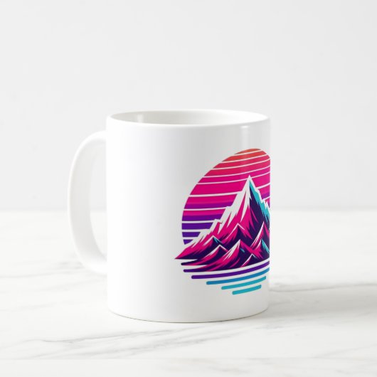 Synthwave Mountain Mug – Retro Sunset Coffee Cup Kaffeetasse (Vorderseite Links)