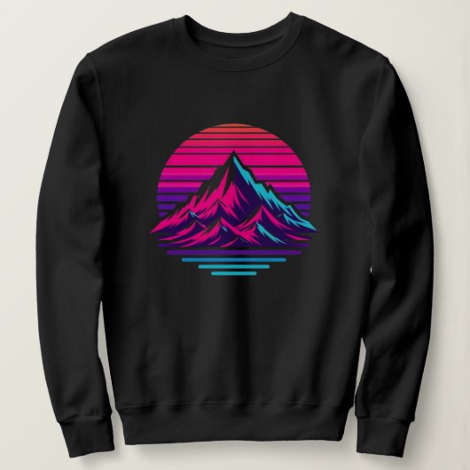 Synthwave Mountain Sweatshirt – Retro Sunset Stree (Design vorne)