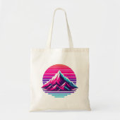 Synthwave Mountain Tote Bag – Retro Sunset Vibes Tragetasche (Vorne)