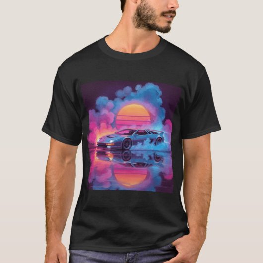 Synthwave Neon Car Graphic T-Shirt (Vorderseite)
