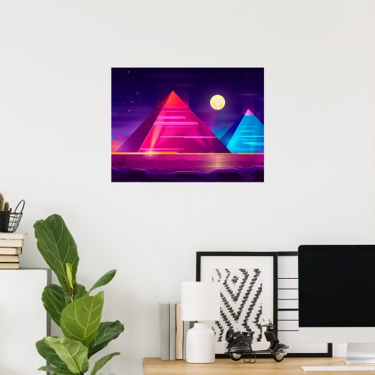 Synthwave Neon City - Ägypten, Pyramide Poster (Heimbüro)