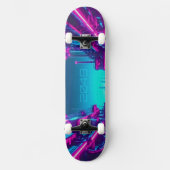 Synthwave Neon City Cyberpunk Industrial Skateboard (Vorderseite)