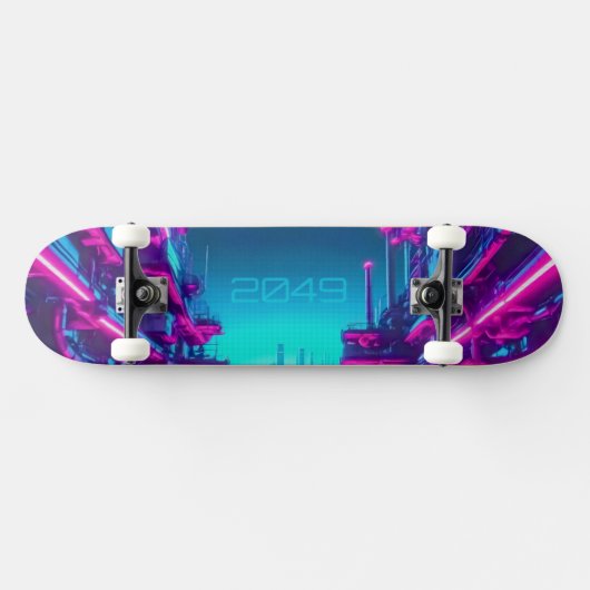 Synthwave Neon City Cyberpunk Industrial Skateboard (Horizontal)