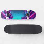 Synthwave Neon City Cyberpunk Industrial Skateboard (Horizontal)