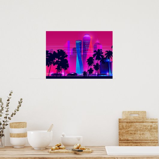 Synthwave Neon City Miami Vice Poster (Küche)