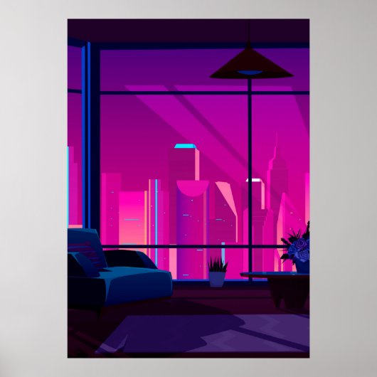 Synthwave Neon City: Terrasse, Penthouse Poster (Vorne)