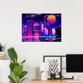 Synthwave Neon City - Tokio glitte Poster (Heimbüro)
