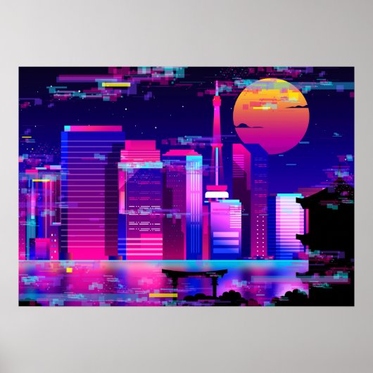 Synthwave Neon City - Tokio glitte Poster (Vorne)