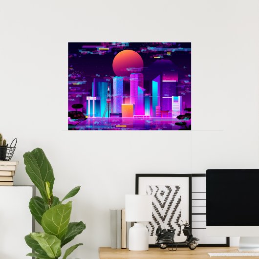 Synthwave Neon City - Tokio glitte Poster (Heimbüro)