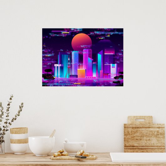 Synthwave Neon City - Tokio glitte Poster (Küche)