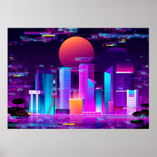 Synthwave Neon City - Tokio glitte Poster