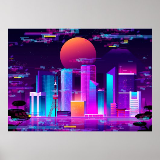 Synthwave Neon City - Tokio glitte Poster (Vorne)