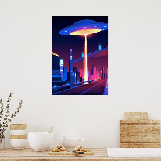 Synthwave Neon City: UFO Poster (Küche)