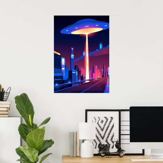 Synthwave Neon City: UFO Poster (Heimbüro)