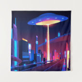 Synthwave Neon City: UFO Wandteppich (Vorderseite)