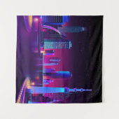 Synthwave Neon City ⛔ Vector art Wandteppich (Vorderseite (Horizontal))