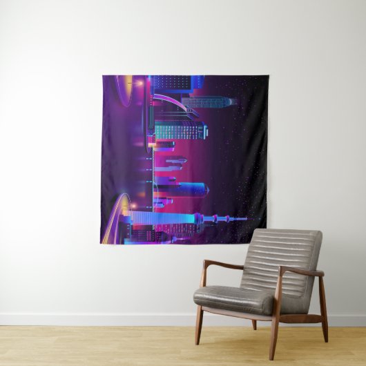 Synthwave Neon City ⛔ Vector art Wandteppich (Beispiel (Horizontal))