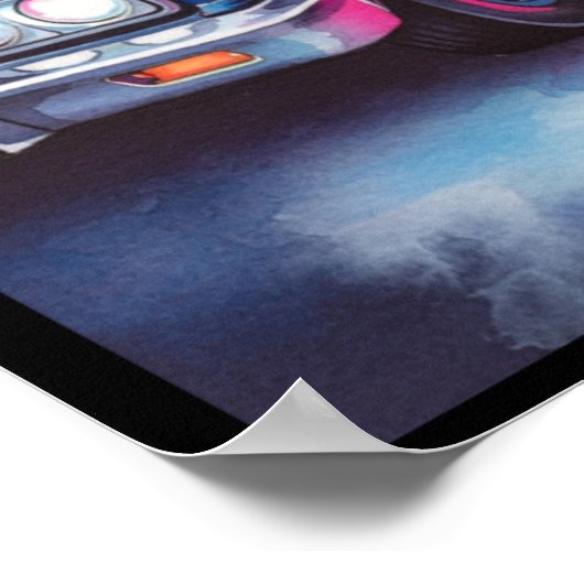 Synthwave Neon Police Car Poster (Ecke)