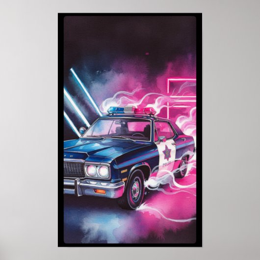 Synthwave Neon Police Car Poster (Vorne)