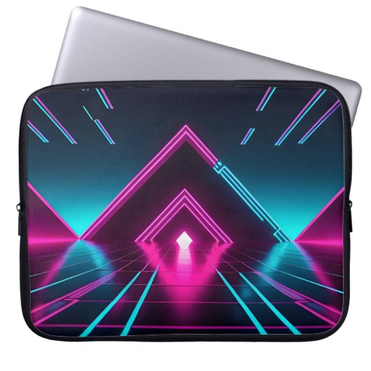Synthwave Neon Pyramid Tunnel Glowing Cyberpunk Laptopschutzhülle (Vorderseite)