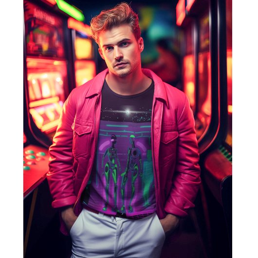 Synthwave Neon Robotic Graphic T-Shirt