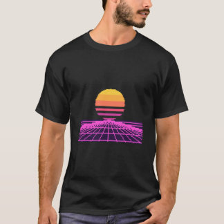Synthwave-Neon-Sonnenuntergang-Raster-Retro-80er-S T-Shirt