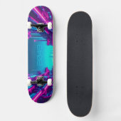Synthwave Neon Stadt Cyberpunk Industrie- Skateboard (Vorderseite)
