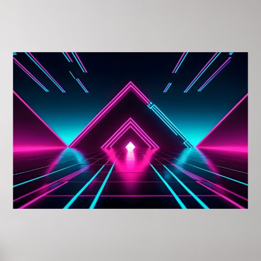Synthwave Neon Tunnel Glowing Pyramid Abstract Poster (Vorne)