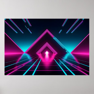 Synthwave Neon-Tunnel Leuchtende Pyramide Abstrakt Poster