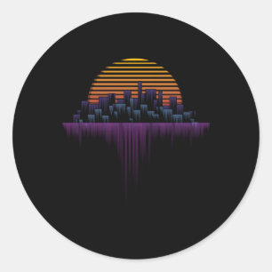 Synthwave Outrun Vaporwave City Ästhetik Runder Aufkleber