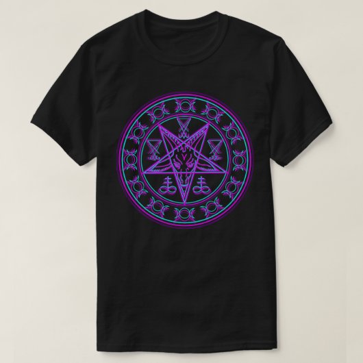 Synthwave Pentagram Sigil Baphomet Lucifer Trip T-Shirt (Design vorne)