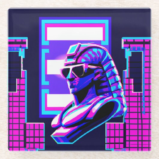 Synthwave-Pharao Glasuntersetzer (Vorderseite)