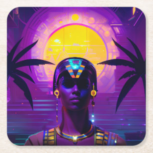 Synthwave-Pharao Rechteckiger Pappuntersetzer