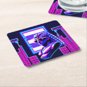 Synthwave-Pharao Rechteckiger Pappuntersetzer (angewinkelt)