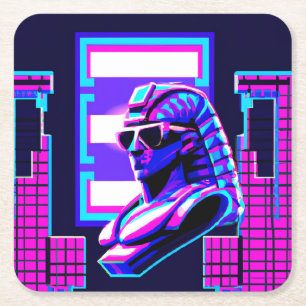 Synthwave-Pharao Rechteckiger Pappuntersetzer
