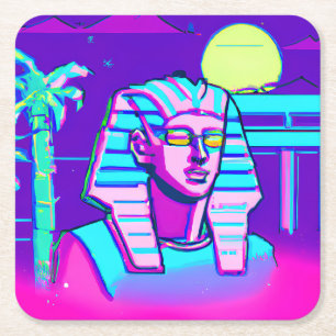 Synthwave-Pharao Rechteckiger Pappuntersetzer