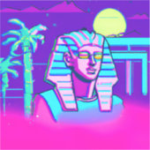 Synthwave Pharaoh Aufkleber (Vorderseite)