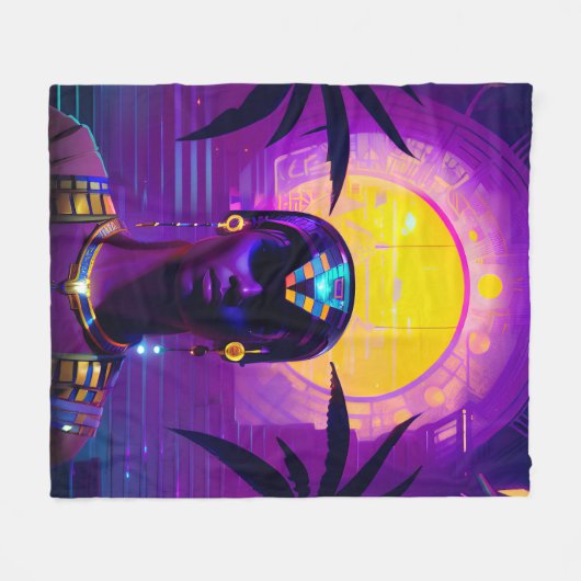 Synthwave Pharaoh Fleecedecke (Vorderseite (Horizontal))