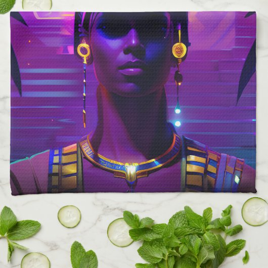 Synthwave Pharaoh Geschirrtuch (Gefaltet)