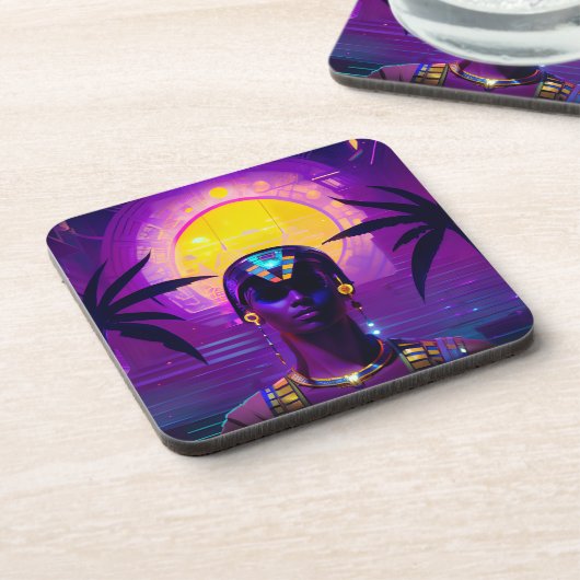 Synthwave Pharaoh Getränkeuntersetzer (Linke Seite)