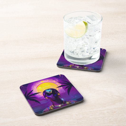Synthwave Pharaoh Getränkeuntersetzer (Rechte Seite)