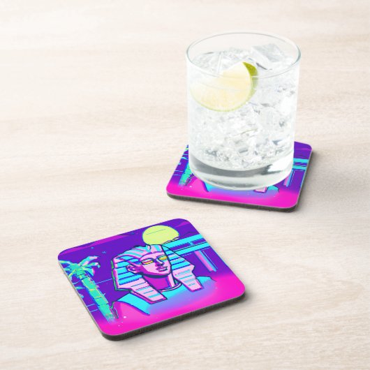 Synthwave Pharaoh Getränkeuntersetzer (Rechte Seite)