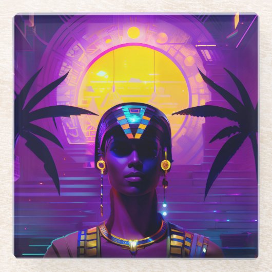 Synthwave Pharaoh Glasuntersetzer (Vorderseite)