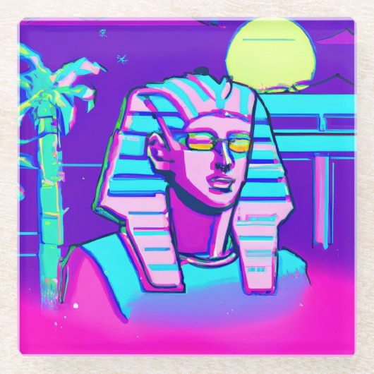 Synthwave Pharaoh Glasuntersetzer (Vorderseite)